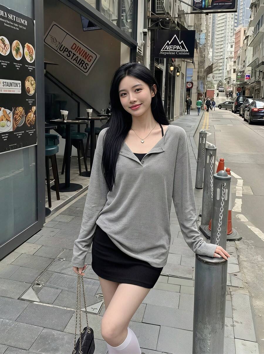 Rikumo Summer Korean Style Loose Button-Up Sunscreen Casual Long Sleeve T-Shirt Top Spring