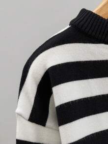 BYGOUBY Women's Autumn/Winter Striped Off-Shoulder Dropped Shoulder Knit Sweater 2 Pieces Set, Casual Knit Shorts Sports Outfit - Black - View 8