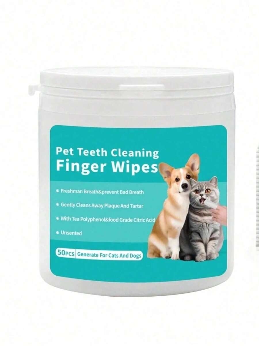 50pcs Gentle Hypoallergenic Pet Eye Cleaning Wipes, Pet Finger-Style Tooth Cleaning Wipes, Soft Texture, Convenient To Use, Specially Developed For Cats And Dogs; Fresh Breath, Remove Food Residue, Gentle And Non-Irritating, Suitable For Daily Ear And Teeth Care Of Cats And Dogs. Ideal For Pet Travel, Perfect Choice For Cleaning Cats And Dogs