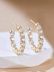 1 Pair Romantic Cubic Zirconia Earrings, Wedding Engagement Anniversary Party Jewelry Gift For Women - 4# - View 11