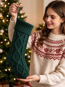 TONGFANTECH 2026 Personalized Embroidered Name Christmas Stockings, 18 Inch Large Size, Customized Letter Socks, Suitable For Children And Families, Available In Red/Green/White Cable Knit Pattern, Fireplace Hanging Stockings, Rustic Holiday Decor Gift, Christmas Tree Ornament - Multicolor - View 4