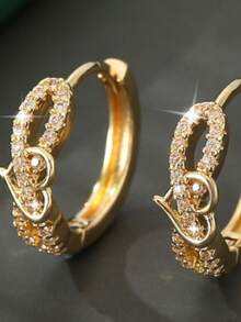 1 Pair Elegant Luxury Heart-Shaped Hoop Earrings, Suitable For Daily Wear, Dates And Various Festive Occasions - Gold - View 1
