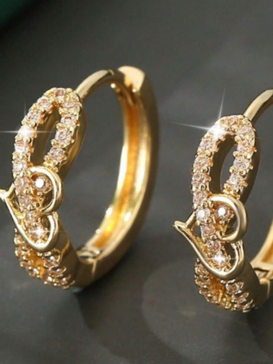 1 Pair Elegant Luxury Heart-Shaped Hoop Earrings, Suitable For Daily Wear, Dates And Various Festive Occasions - Gold - View 1