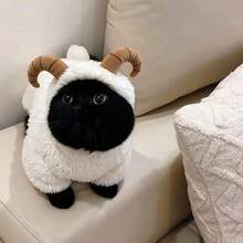 1 bộ trang phục cosplay thú cưng có mũ hình cừu hoạt hình, đồ hóa trang Halloween, lông cừu dày ấm cho thú cưng 2 chân, phù hợp cho mèo con và chó con vào mùa thu và mùa đông - trắng - Xem 5