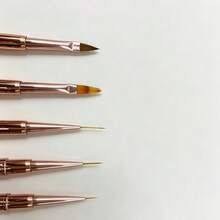 5Pcs Rose Gold Metal Double Ended Nail Art Brush Set With Cap, Painting Liner Carving Gel Nail Tools - Champagne - View 3