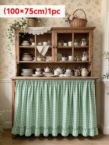 1PC Green And White Plaid Ruffle Table Skirt, Vintage Country Style, Suitable For Kitchen Sink, Laundry Area Shelves, Small Windows, Rod-Style Curtain To Hide Clutter - Green - View 11