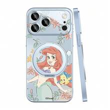 Miniso 迪士尼美人魚白雪公主新款壓克力磁吸支架手機殼適用於iPhone 18/18 Pro/18 Pro Max/17/17 Pro/17 Pro Max/17 Air/16 Pro Max/15 Pro/15 Pro Max/14/13/15 Pro/12 Pro/16 Plus旋轉支點保護套相容Apple - 淺藍色 - 查看 3