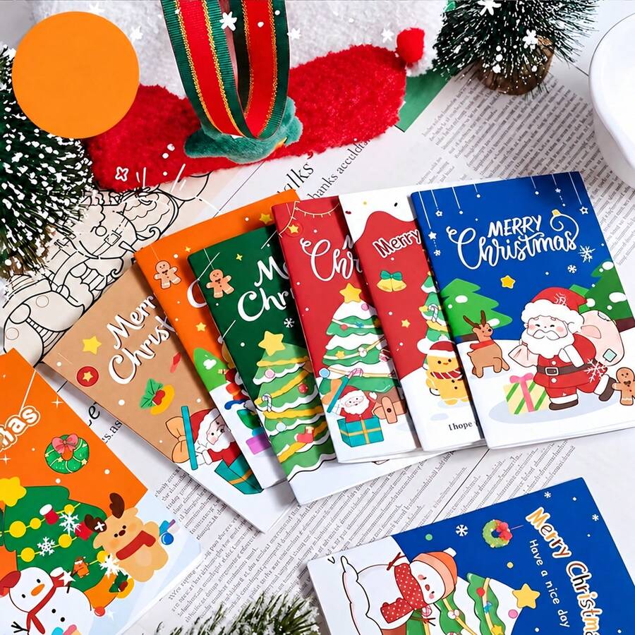 8/16/32pcs Mini Christmas Pocket Notepads, Small Blank Memo Notebooks With Festive Xmas Patterns, Portable Writing Notebook For Students Kids, Christmas Goodie Bag Stocking Stuffers Party Favors For School Classroom - Christmas - View 1