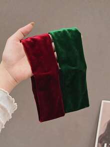 2 Pcs Wide Velvet Headbands For Women Girls Christmas Vintage Elastic Hair Bands Soft Non-Slip Hair Accessories - Multicolor - View 8