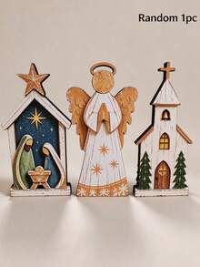 1 Set Rustic Wooden Christmas Stable Scene Decoration Set - Angel, Stable And Church Decor, Suitable For Holiday Tabletop Display Home Decoration, Jesus And Angel And Nativity Theme - View 7
