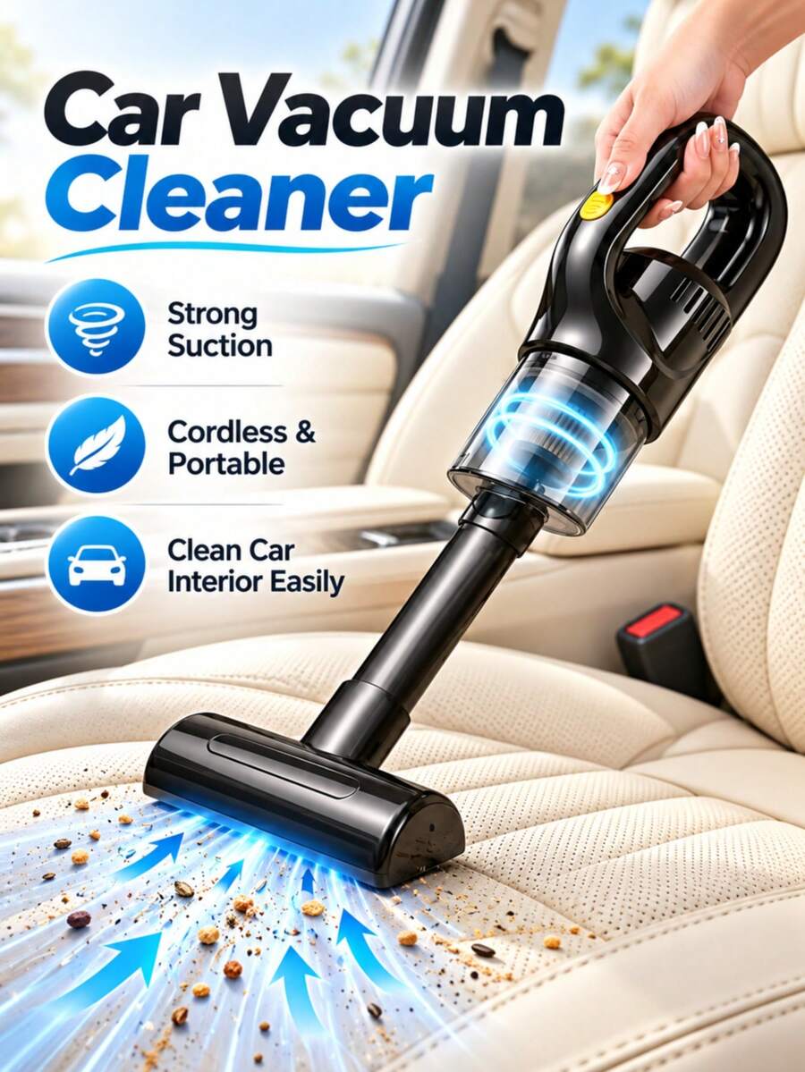 Cordless Car Vacuum Cleaner With Strong Suction, Portable Handheld Vacuum For Home And Car, USB Rechargeable, Multi-Functional Handheld Vacuum For Multiple Purposes Accessory Kit Car Interior Cleaner