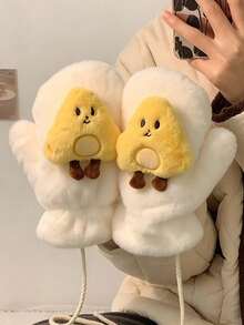 Women's Winter Warm Cartoon Mitten Gloves, Thick Fleece Lined, Neck Hanging, Cold-Proof Cycling Gloves - Multiple Styles - View 13