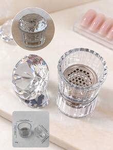 Nail Art Brush Cleaning Cup Glass Crystal Cup With Lid And Stainless Steel Filter Layer, Light Therapy Brush Cleaning Tool - Multicolor - View 2