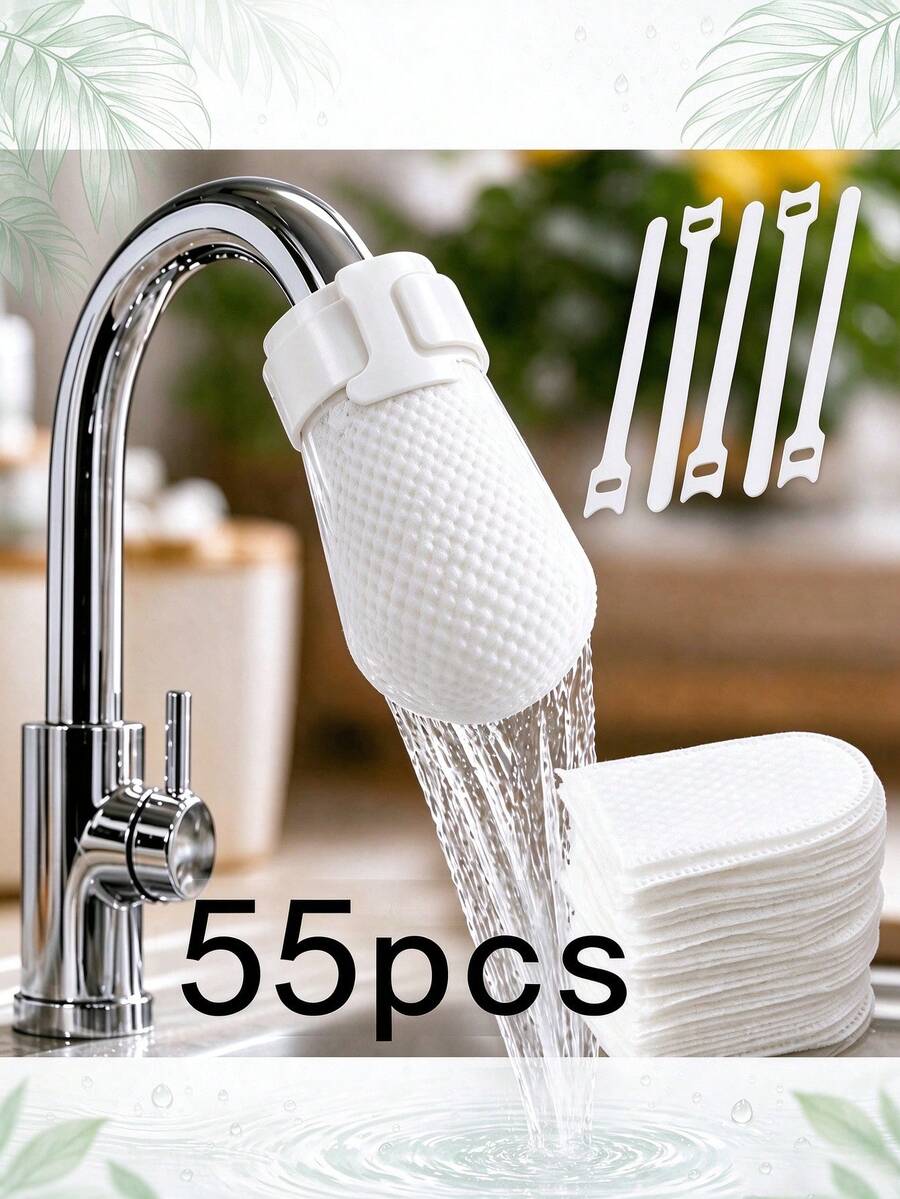 50pcs Set (40 Filter Cartridges + 10 Straps) High Density Non-Woven Fabric Faucet Filter, Kitchen And Bathroom Universal Tap Water Filter Cartridge, Easy Install Home Water Purification Accessory, Used For Filtering Rust, Sediment And Impurities