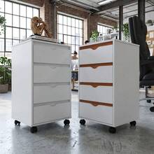 Gaveteiro Organizador Multiuso Com 4 Gavetas com Rodinhas 100% MDF FullDecor Escritório Quarto Moderno Mod.0701 Branco - Visão 5