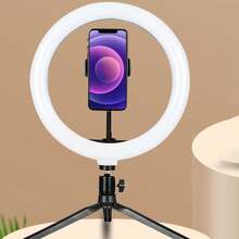 10-Inch Ring Light With Phone Holder + Rotatable Tripod, 3 Color Temperature Settings, Suitable For Selfie/Live Streaming/Video Lighting, LED Beauty Light - A - View 7