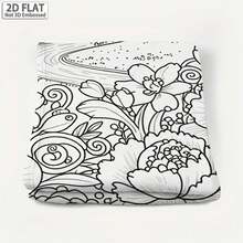 1pc DIY Coloring Flannel Blanket, Floral Country Landscape Line Art Throw Blanket, 2D Flat Not Embossed, Adult Coloring Blanket For Sofa Bed, Creative Art Activity Gift - Multicolor - View 5