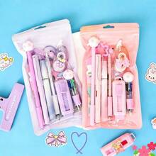 4pcs Dopamine Macaron Bag Stationery Set, Cartoon Student Writing Supplies Set, Student Back To School Stationery Gift - Multicolor - View 4