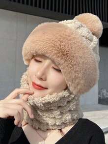 1PCWomen's Furry Hat With Scarf, Windproof Warm Hat For Outdoor Winter Winter Accessories Winter Outfits Valentines Gift - Multicolor - View 10