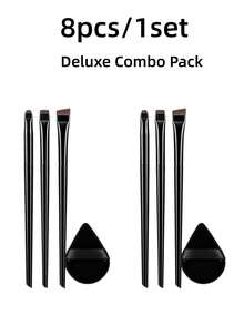 4pcs Eyebrow & Eyeliner Makeup Brush Set, Includes Angled Brush, Suitable For Beginners, Ultra-Fine Eyeshadow Brush With Nylon Bristles, Compact Eyebrow Pencil, Suitable For Various Skin Types, Gentle On Delicate Eye Area - Multicolor - View 11