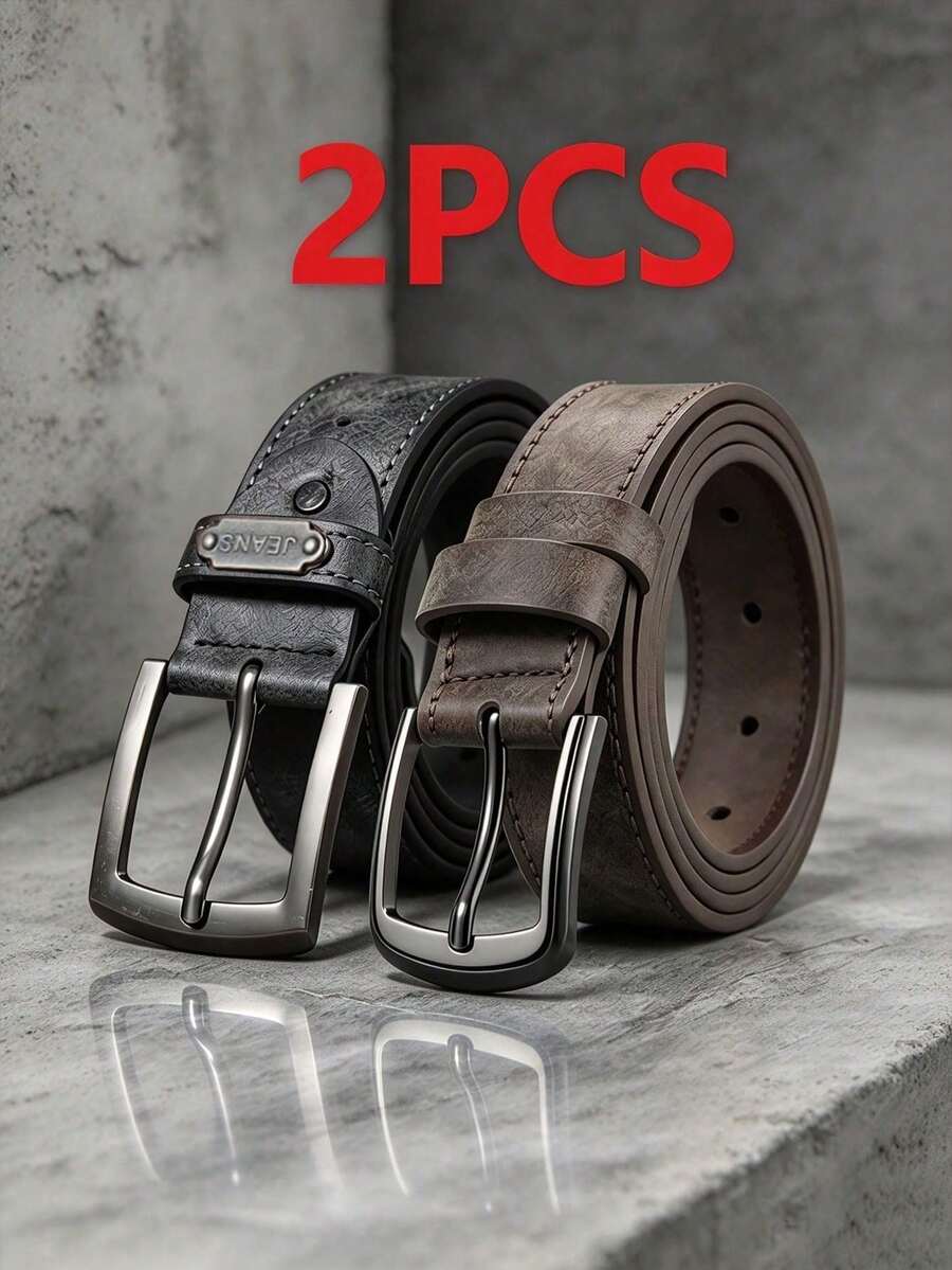 2pcs 3.5 Inch Wide Men's Patchwork Alloy Buckle Easy Wear Belt, Suitable For Jeans And Dress Pants, Sports Casual Daily Decorative Versatile Belt - Multicolor - View 1