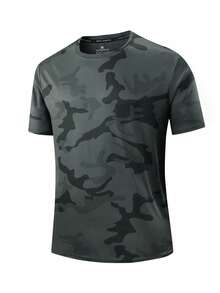 1PC Men's Summer Camouflage Thin Quick-Dry T-Shirt, Short Sleeve Outdoor Sports Top - Dark Grey - View 3