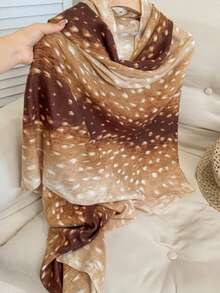 1pc Deer Print Scarf For Women Brown White Gradient Long Winter Shawl Wrap Neck Warmer Fall Cold Weather Christmas Gift Soft Cozy Warm Two Tone - Multicolor - View 9