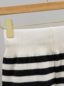 BYGOUBY Women's Autumn/Winter Striped Off-Shoulder Dropped Shoulder Knit Sweater 2 Pieces Set, Casual Knit Shorts Sports Outfit - Black - View 10