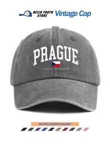 1pc "PRAGUE" Czech Pattern Printed Baseball Cap, Classic Casual Fashion Vintage Hat, Warm & Windproof, Adjustable Size, Lightweight, Versatile, Suitable For Outdoor Sports, Daily Wear, Parties And Vacations - A - View 5