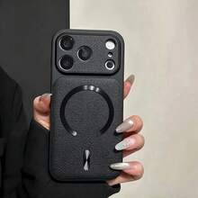 金屬框架極光磁吸手機殼，適用於 iPhone 18 Pro Max 18 Pro，奢華 PU 皮革荔枝紋防指紋硬殼，兼容 17 Pro Max 16 Pro Max 15 14 Plus 13 Pro Max 12 11，18 & 17 系列大窗蓋 - 黑色 - 查看 3