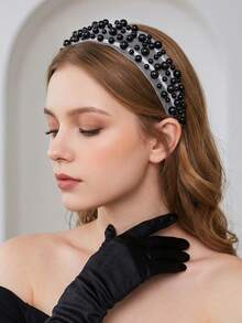 1pc Luxury Black Mesh Rhinestone Wide Headband, Elegant Fashion Women's Hair Accessory Suitable For Wedding, Party And Daily Wear - Black - View 11