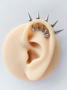 5Pcs/Set Stainless Steel Spike Ear Helix Piercing Earring Devil Ear Stack Cartilage Body Piercing Jewelry Punk Style - Silver - View 3