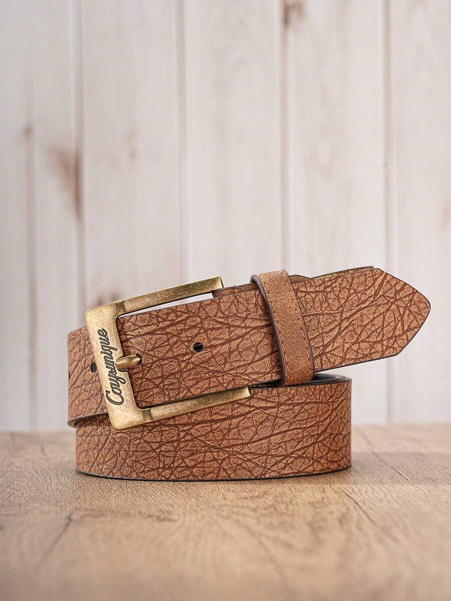 1pc Cozyunique Men's Vintage Belt, PU Leather With Tree Bark Texture, Suitable For Personalized Outfit - BH1273 - View 1