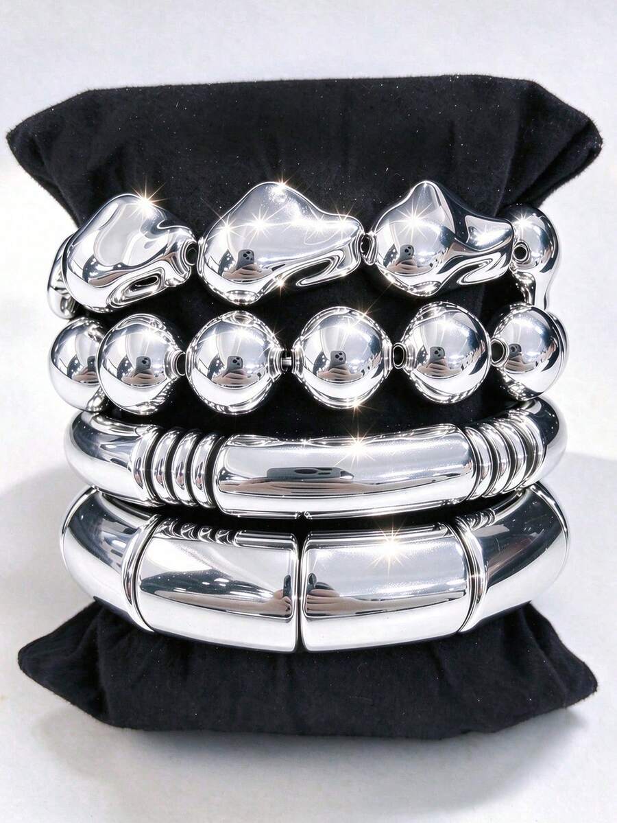 4/1pc Vintage Bohemian Style Simple Elegant Women's Silver Acrylic ...