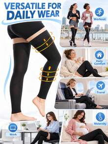 Cofoe 1 Pair Grade 2 Compression Stockings, Over-The-Knee, 23-32 MmHg Pressure, Open-Toe Design, Unisex - Black - View 4