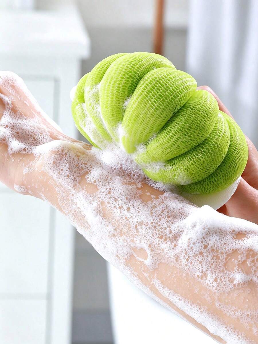 1pc Dopamine Exfoliating Bath Sponge, Exfoliating Foaming Scrubbing Tool, Dual-Color Pumpkin-Shaped Soft Bath Sponge, Hangable - Bath Bomb - View 1