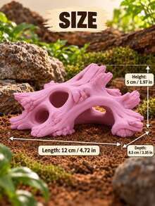1pc 7.09in Tree Root Reptile Hideout With Woodgrain Texture, Multiple Openings & Arched Tunnel, Hollow Cave Shelter & Climbing Ornament For Small Snakes, Geckos & Lizards, Terrarium Home Decor For Living Room Decor & Pink Christmas Displays - Multicolor - View 4