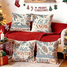 4pcs/1pc Christmas Pine Branch & Pine Cone Plaid Pattern Pillow Case, Single-Sided Printed Pillow Cover, Suitable For Living Room, Bedroom, Home Decor, All-Season Pillow Case - Multicolor - View 3