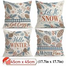 4pcs/1pc Christmas Pine Branch & Pine Cone Plaid Pattern Pillow Case, Single-Sided Printed Pillow Cover, Suitable For Living Room, Bedroom, Home Decor, All-Season Pillow Case - Multicolor - View 12