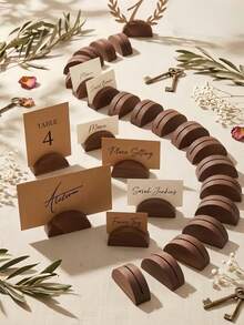 1/6/12pcs Elegant Wooden Table Number Holders, Semi-Circular Table Card Holders, Suitable For Weddings, Beach Parties, Birthday Parties And Garden Events, Office Labels, Photos, Business Card Holders, Wedding, Desktop Retail Store Event Decor - Multicolor 1 - View 1
