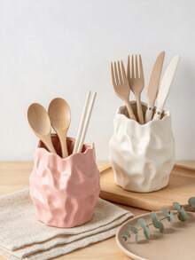 Pink Wavy Tableware Storage Rack Decorative Kitchen Organizer Holder For Spatula, Spoon, Fork, Chopsticks Minimalist Aesthetic Countertop Storage Basket Dining Room Use Cute Asymmetrical Vase Style Display Stand Single Piece Home Decor Ornament - Multicolor - View 9