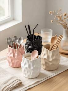 Pink Wavy Tableware Storage Rack Decorative Kitchen Organizer Holder For Spatula, Spoon, Fork, Chopsticks Minimalist Aesthetic Countertop Storage Basket Dining Room Use Cute Asymmetrical Vase Style Display Stand Single Piece Home Decor Ornament - Multicolor - View 8