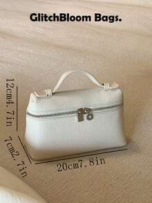 Minimalist Leather Hobo Bag | Metal Lock Handbag Lunch Box Bag Cloud Bag Simple Retro Handbag Small Crossbody Bag Soft Leather Popular Small Square Bag - White - View 4
