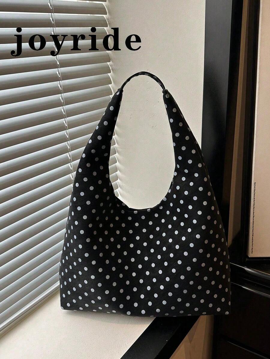 Women's Polka Dot PU Leather Fashion Large Capacity Daily Shoulder Bag - Black - View 1