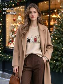 Women's Plus-Size Sweater Featuring A Design Of Four Little Christmas Kittens; A Long-Sleeved, Crew-Neck Style-Perfect For Autumn And Winter Outfits. - Apricot - View 5