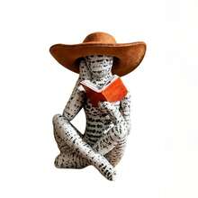 1pc Artistic Wooden Abstract Figure Reading Decor, Black & White Text Texture Hat-Wearing Book-Reading Desktop Ornament, Vintage Style Study/Entryway Premium Decor, Niche Creative Atmosphere Gift For Book-Loving Friends - Reader - View 6