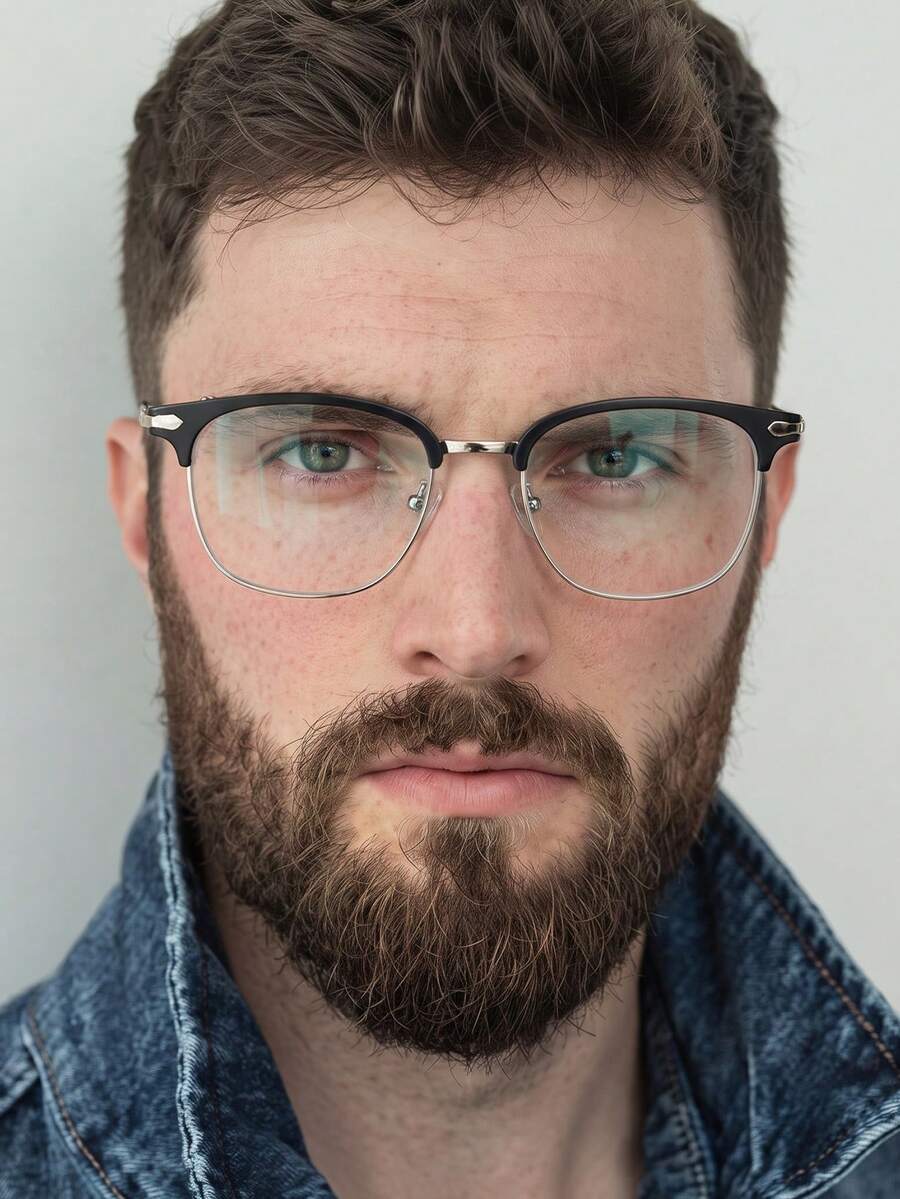 1 Pair Men's Colorblock Vintage Artistic Personalized Casual Commute Outfit Minimalist Clear Lens Glasses - Black Silver Frame - View 1