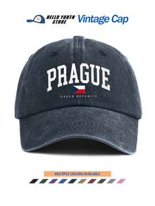 1pc "PRAGUE" Czech Pattern Printed Baseball Cap, Classic Casual Fashion Vintage Hat, Warm & Windproof, Adjustable Size, Lightweight, Versatile, Suitable For Outdoor Sports, Daily Wear, Parties And Vacations - A - View 2