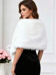 Fluffy Faux Fur Shawl, Winter Warm Shawl, Elegant Women's Outerwear, Suitable For Holiday Parties And Banquets - White - View 6