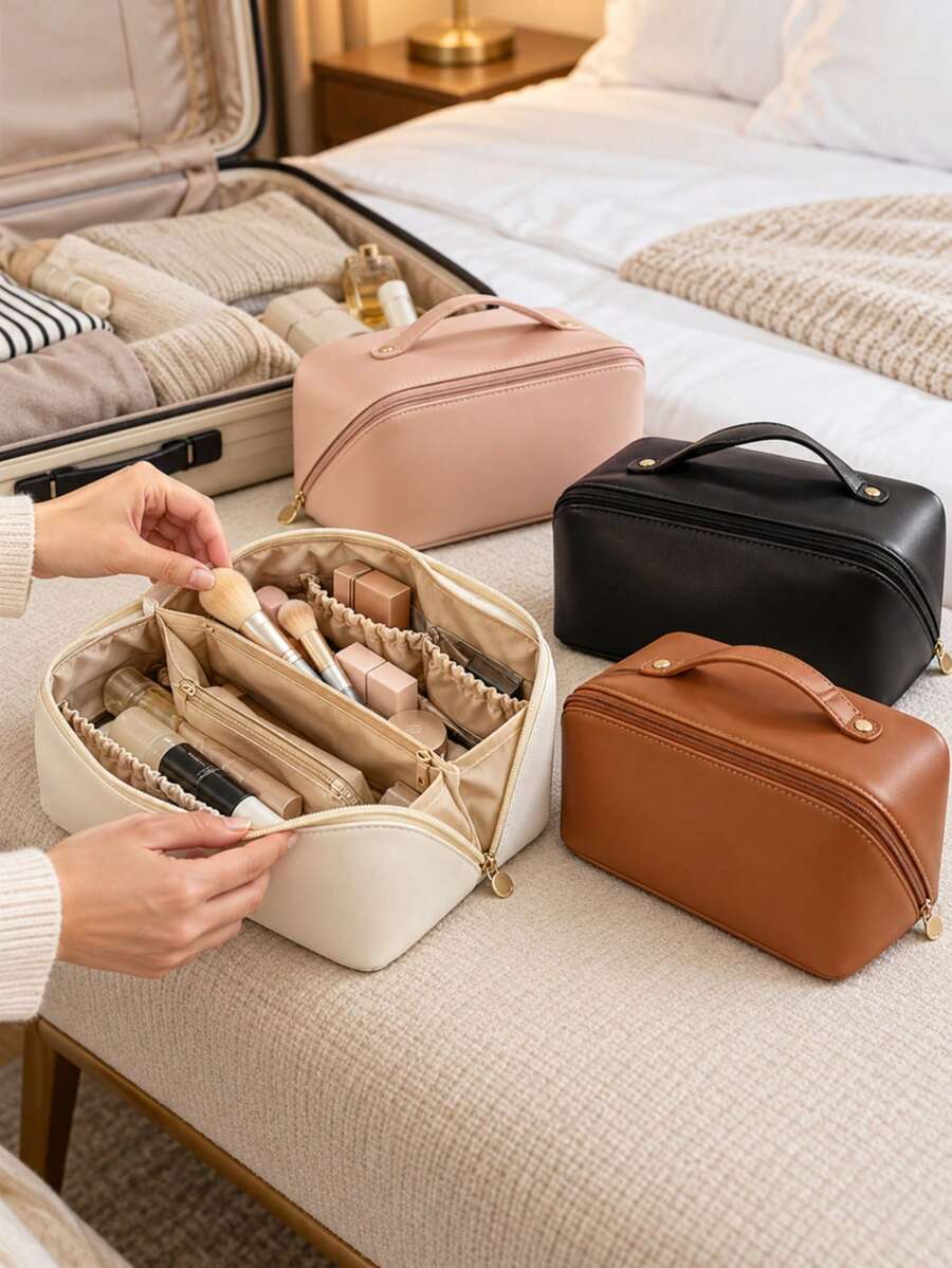 1pc Large Capacity Travel Makeup Bag With Multi-Layer Zipper Compartments - Lightweight And Portable Toiletry Organizer, Unisex, Suitable For Luggage, Gym Bag, Daily Use, Washable Cosmetic Storage Bag - Multicolor - View 1